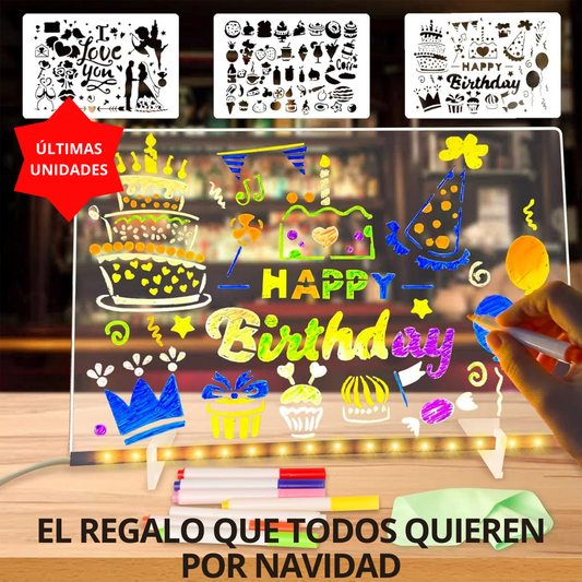 Pizarra LED Creativa 30×20 – 7 Rotuladores + 12 Plantillas Incluidas